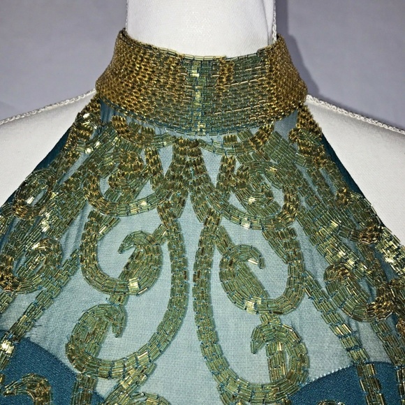 Alyce Paris Designs Sz6 Emerald Green Beaded Gown - Picture 7 of 8